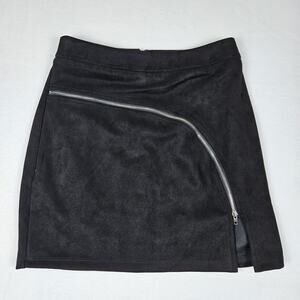 Superdown Revolve Mini Skirt Faux Suede Side Slit Black Zipper Short Women Small